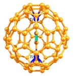 ti2c2@c78 Figura 1. Ful·lerè endoèdric de carbur metàl·lic Ti2C2@C78. La unitat de C2 està marcada de color verd.